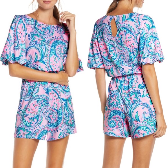 LILLY PULITZER Britton Paisley Print Romper Pink - Picture 1 of 10